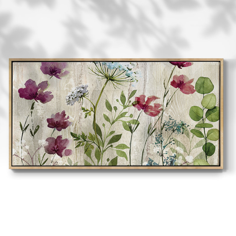 Meadow Flowers I - Toile tendue avec châssis encadré - Prêt à accrocher, H 21 po x l 41 po, Naturel