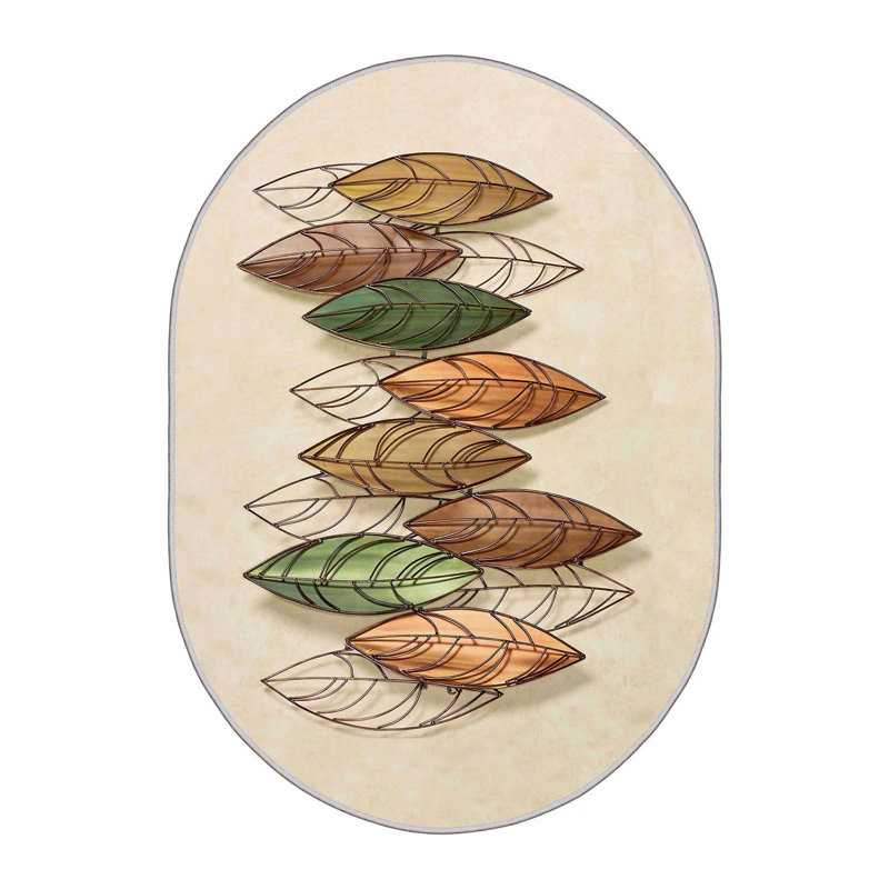 Tapis beige / vert / brun Addisyn, Ovale 4 pi 7 po x 7 pi 3 po