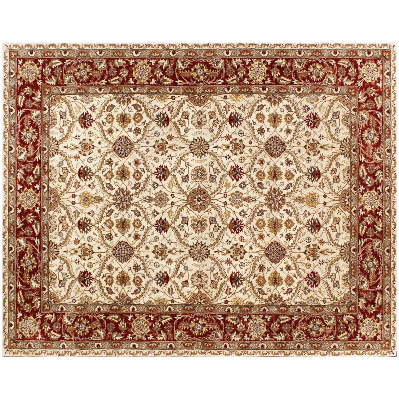 Tapis traditionnel en laine touffeté à la main ivoire et rouille à motif floral classique - 5 pi x 8 pi