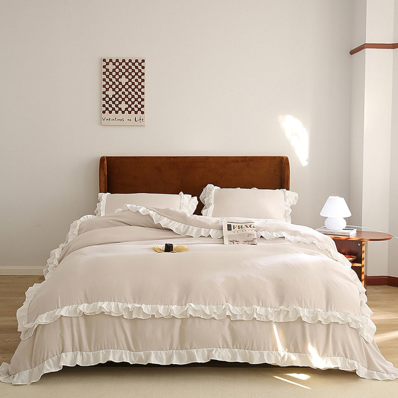 Ensemble de housse de couette à franges W-XHZK-WH, Double, Kaki