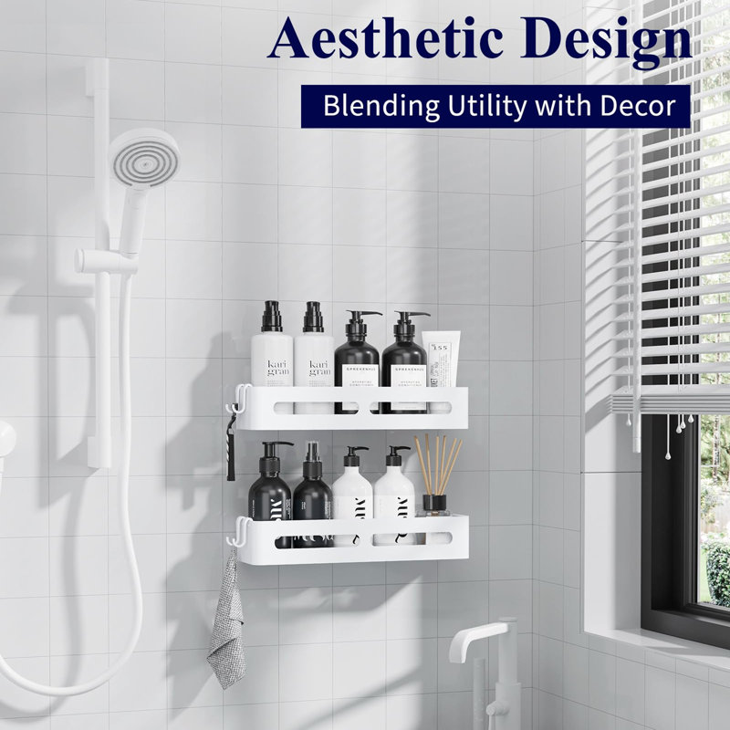 Adhesive Shower Shelf, White