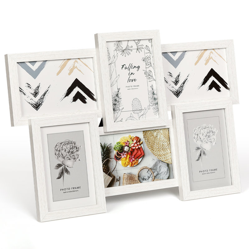 Ensemble de 6 cadres 4 x 6, décoration murale collage avec façade en verre, Blanc