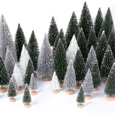 30 pièces d'arbres de Noël artificiels en forme de sapin de Noël avec base en bois pour décoration de Noël