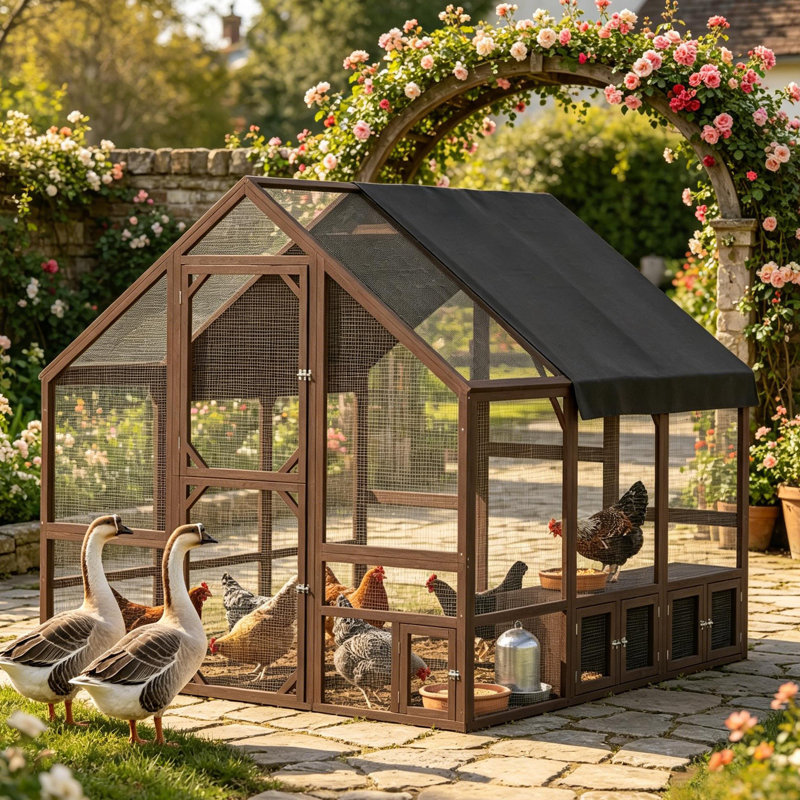 Cage à poules, poulailler en bois, poulailler et poulailler, Black/Brown