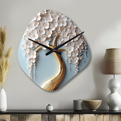 Orchidée blanche Garden Of Branches VI - Horloge florale asymétrique en métal