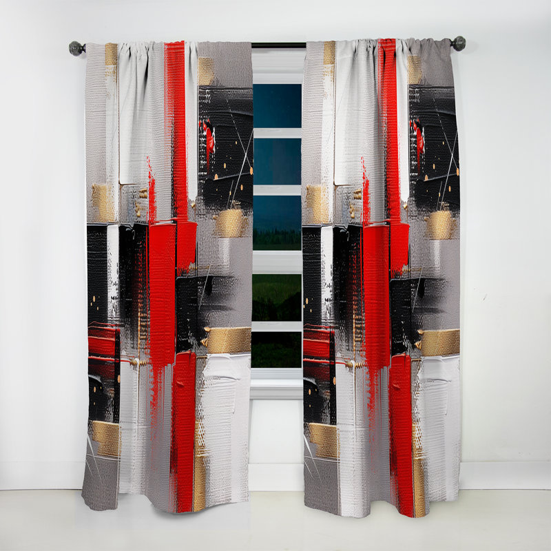 Red and Gold Cubic Abstract I - Cubism Curtain - Velvet Room Darkening - 1 Panel, 52" W x 108" L