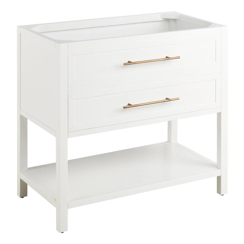 Bright White Mahogany Single Bathroom Vanity with Satin Brass Hardware