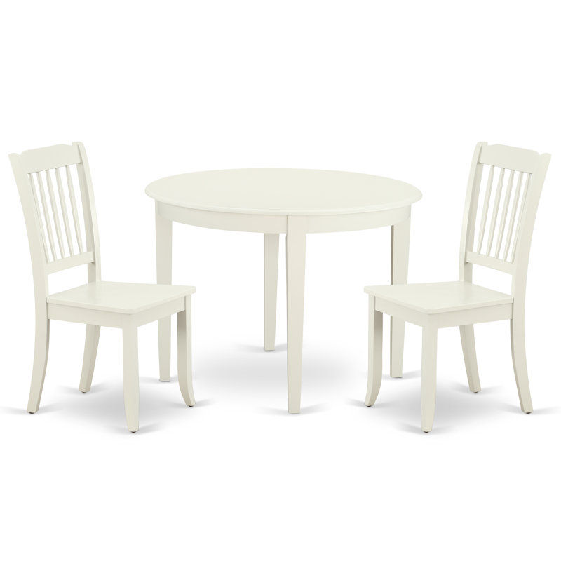 L'ensemble 3 pièces de table et chaises de cuisine comprend une table de salle à manger ronde et 2 chaises de salle à manger, 42 x 42 pouces, lin blanc