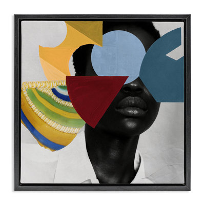 «Obscura Shapes over Portrait», art mural sur toile flottante noire, design par Victoria Barnes