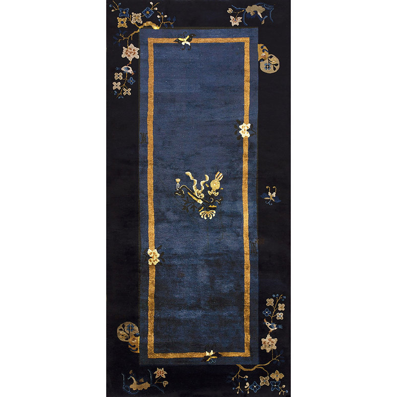 Wool Rectangle 1920s Knotted Chinese Hallway Runner Blue - Peking Antique Rug