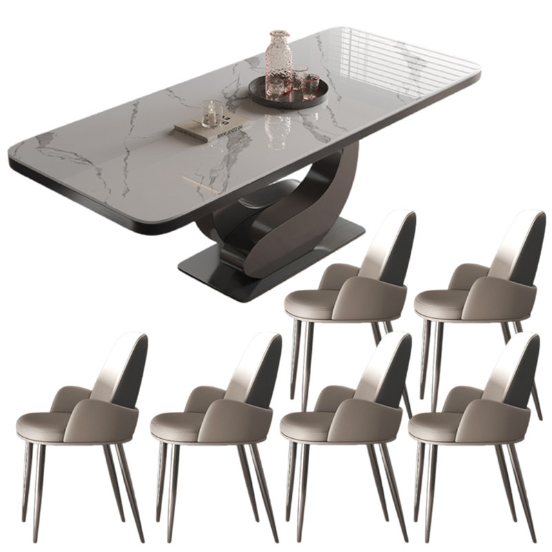 Ensemble de table de salle à manger rectangulaire de style italien, H 29,53 po x L 62,99 po x l 33,46 po, Blanc / Gris
