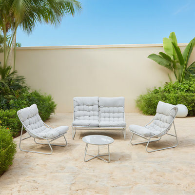 4-piece Outdoor Patio Metal Conversation Set With Charcoal Beige Cushions And Coffee Table