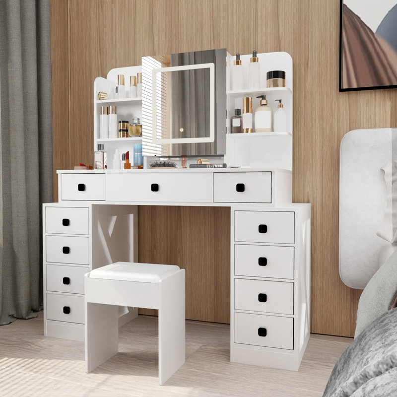 Bureau de coiffeuse avec miroir coulissant Farmhouse