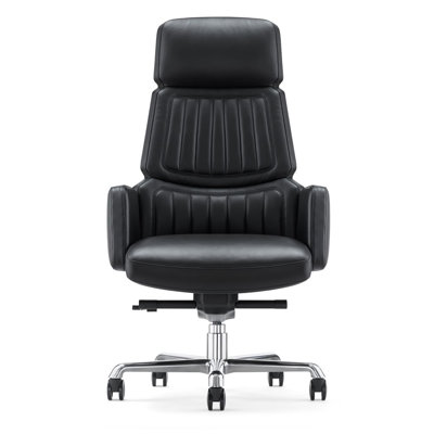Genuine Leather Office Desk Chair With High Back Aluminum Swivel Base Ergonomic Synchro-Tilt Reclining Mechanism Real Leather Executive Chair by FURIJING