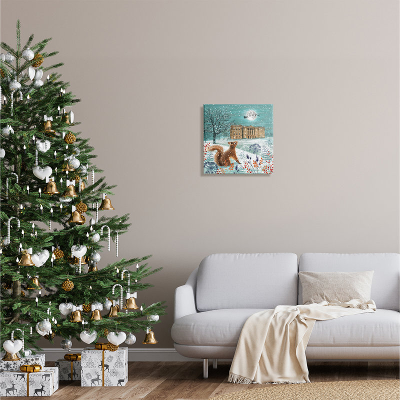 Écureuil regardant le père Noël sur toile, H 17 po x l 17 po x P 1,5 po