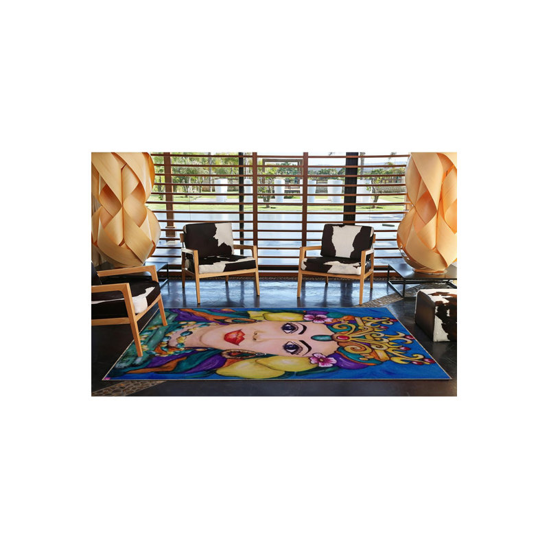 Tapis bleu tissé lavable à la machine, Sous-tapis rectangulaire 2 pi 6 po x 4 pi 11 po