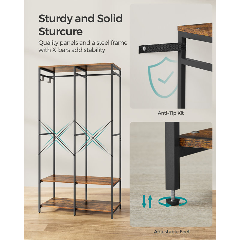 Alfonsina 95cm Industrial Pipe Clothing Rack, Rustic Brown