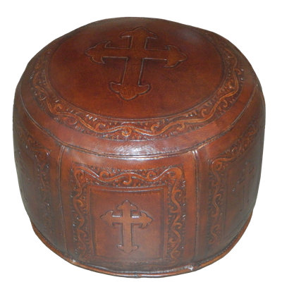 Pouf rond en cuir véritable de 19 po de largeur Roberto