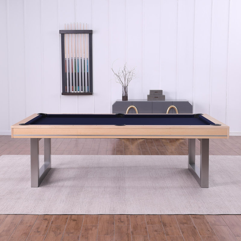 Table de billard en bois massif Harmony, 8 pi, Bleu marine résistant à l'eau, Chêne Naturel