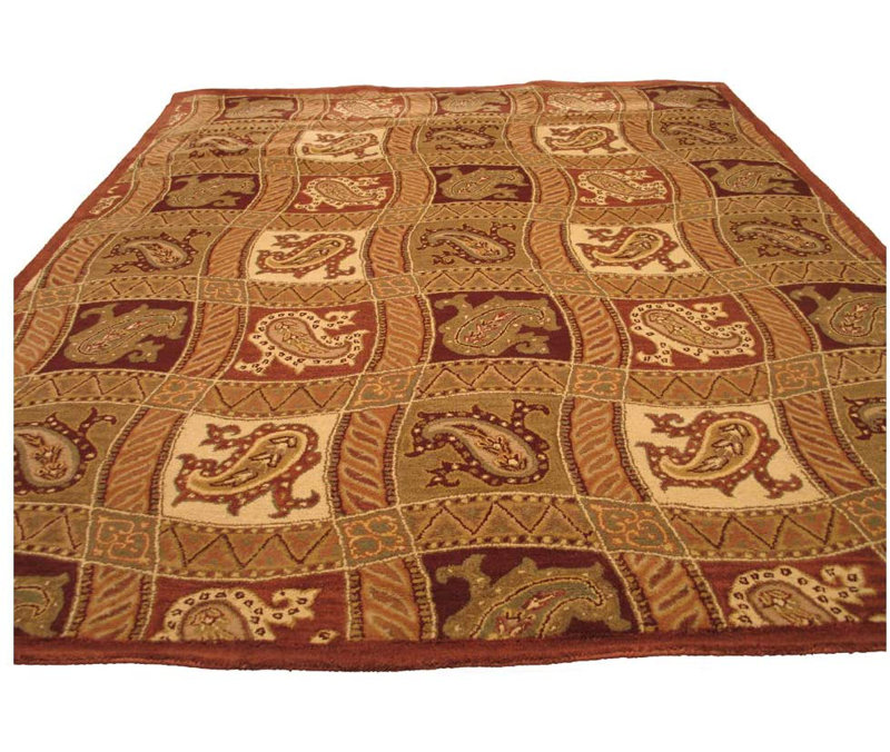 Tapis brun en laine touffeté à la main Paisley