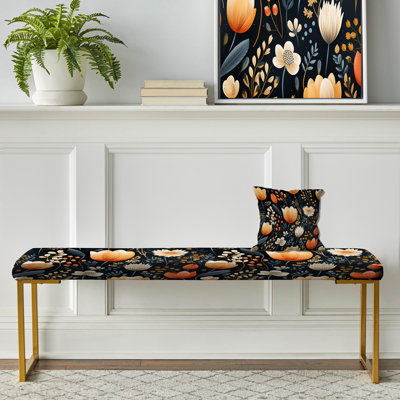 Motif floral Farmhouse Playful Oasis - Banc rembourré doré à motif floral