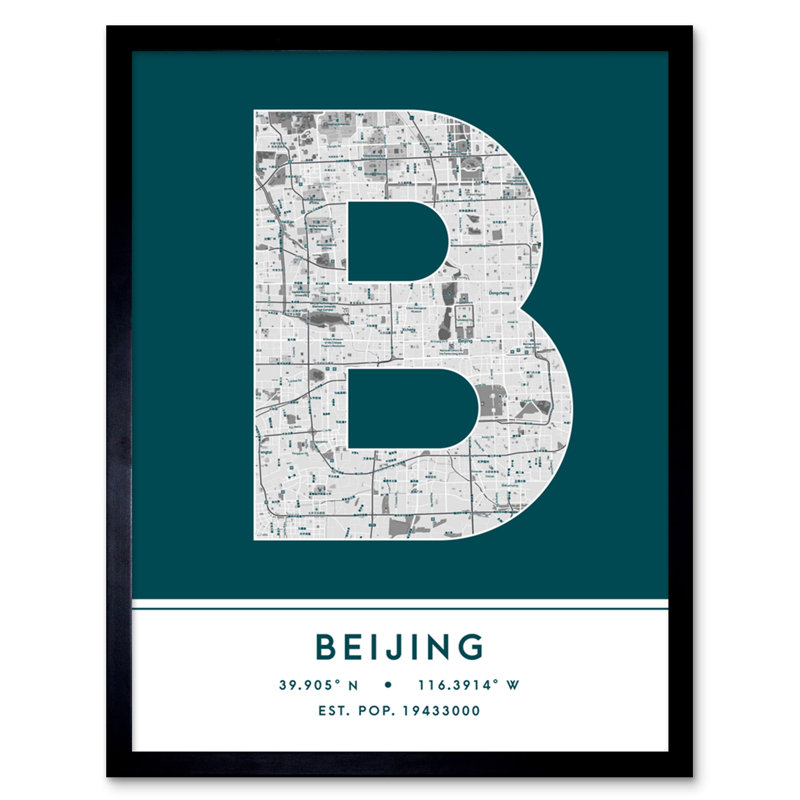 Beijing City Map Beijing Teal - Single Picture Frame Typography