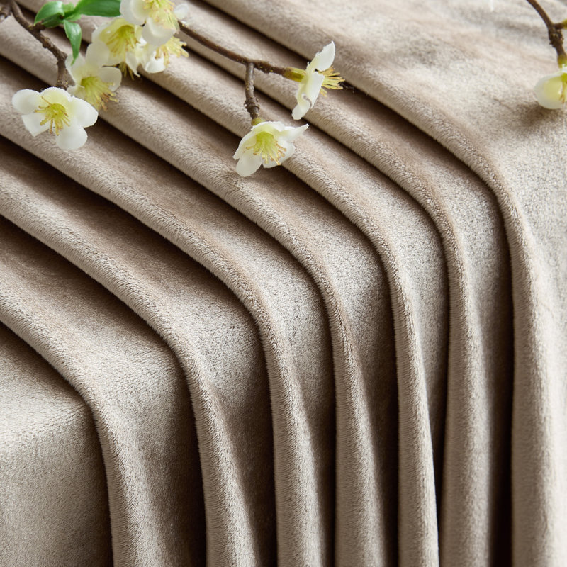Velvet Blackout Thermal Curtain Panel –  Room-Darkening Grommet Solid Color Drapes for Living Room Bedroom (Set of 2), Taupe