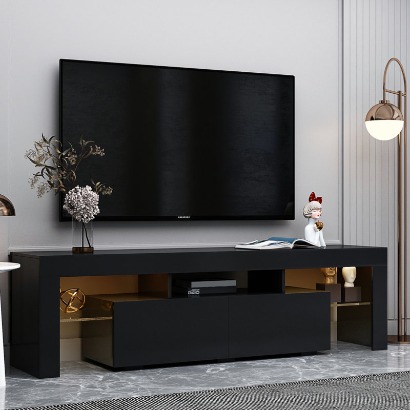 Meuble télé noir moderne de 60 à 69 pouces avec 20 téléviseurs à DEL de couleur appropriée et télécommande