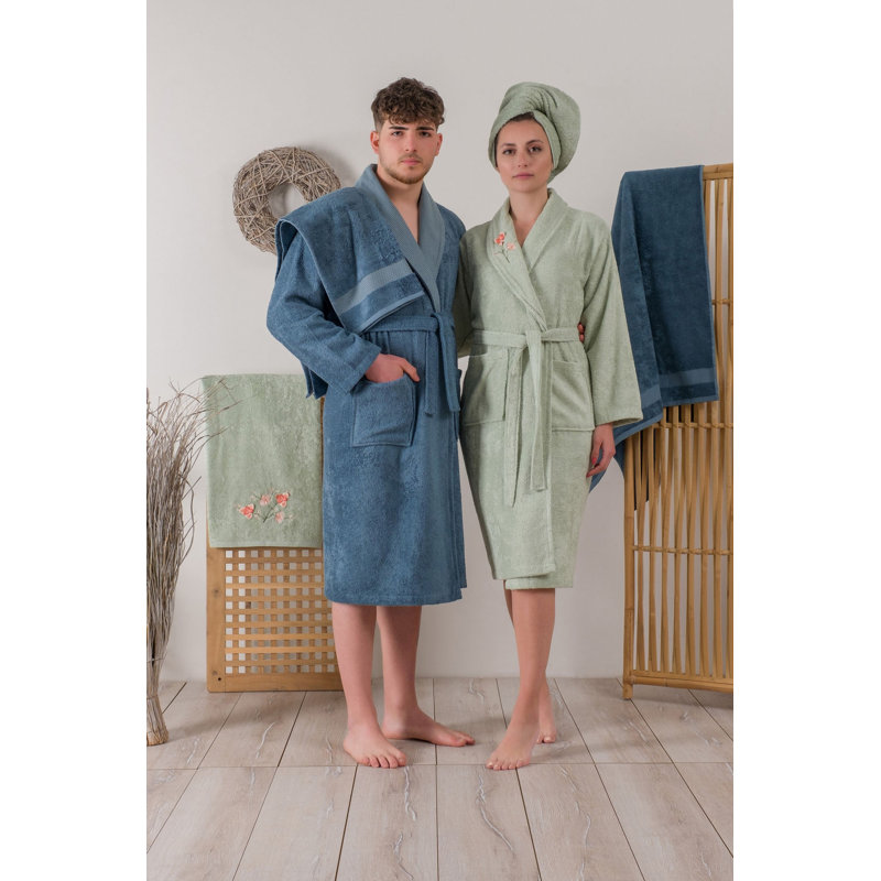 Leong Cotton Blend Above Knee Bathrobe with Pockets