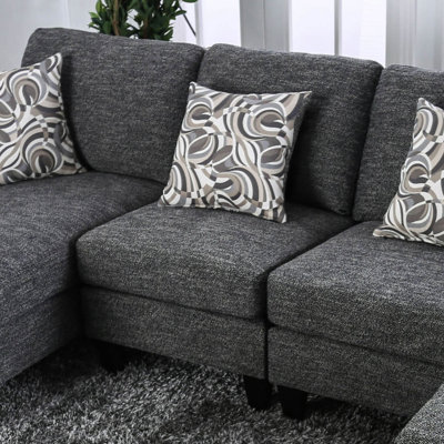 Living Room 1Pc Armless Chair Transitional Style Chenille Fabric Grey Colour Tappered Feet Couch Pillows