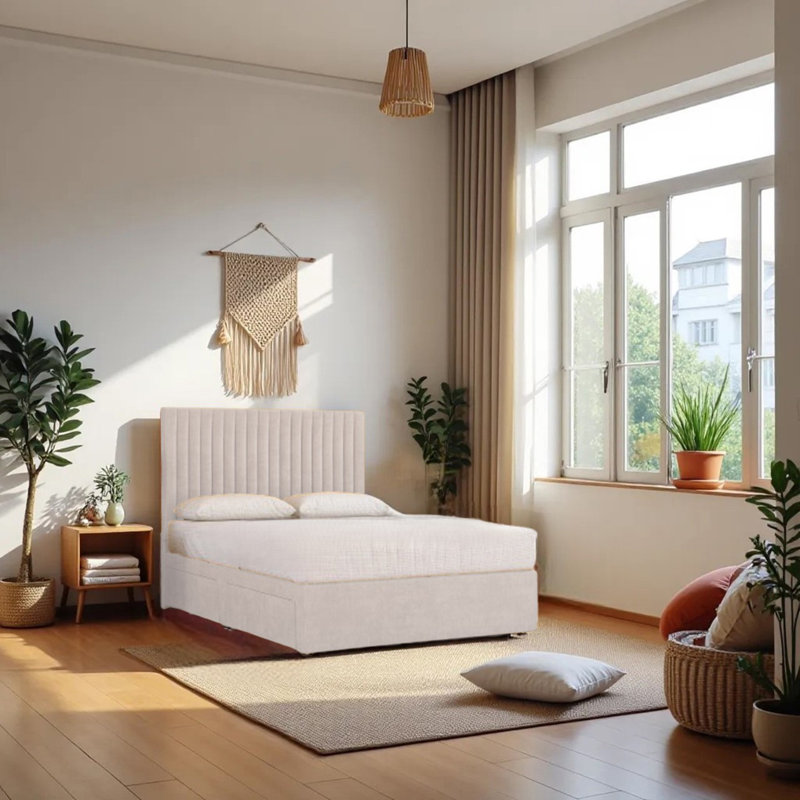 Upholstered Bed with Mattress, Cream, Small Double (4')