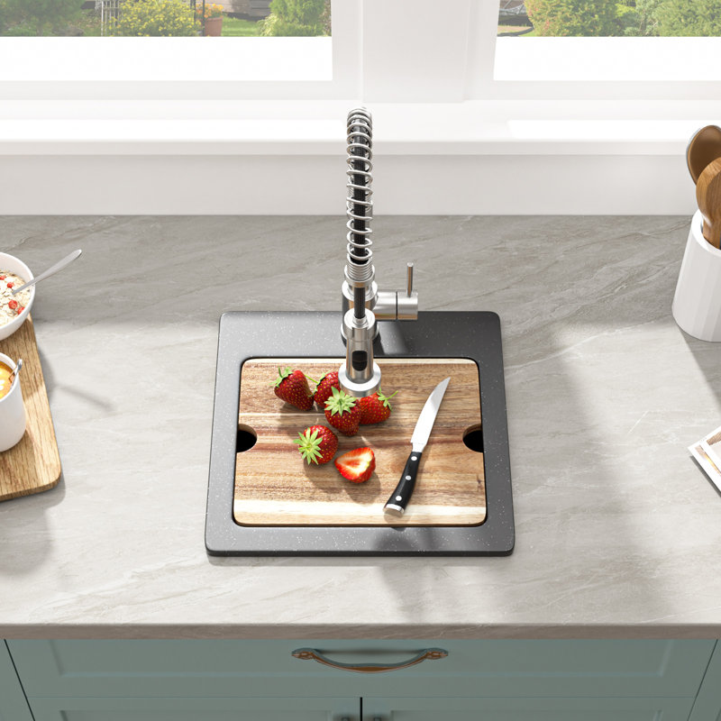 Quartz L 15 po x l 15 po carré en composite de granit évier de cuisine avec évier de bar et station de travail