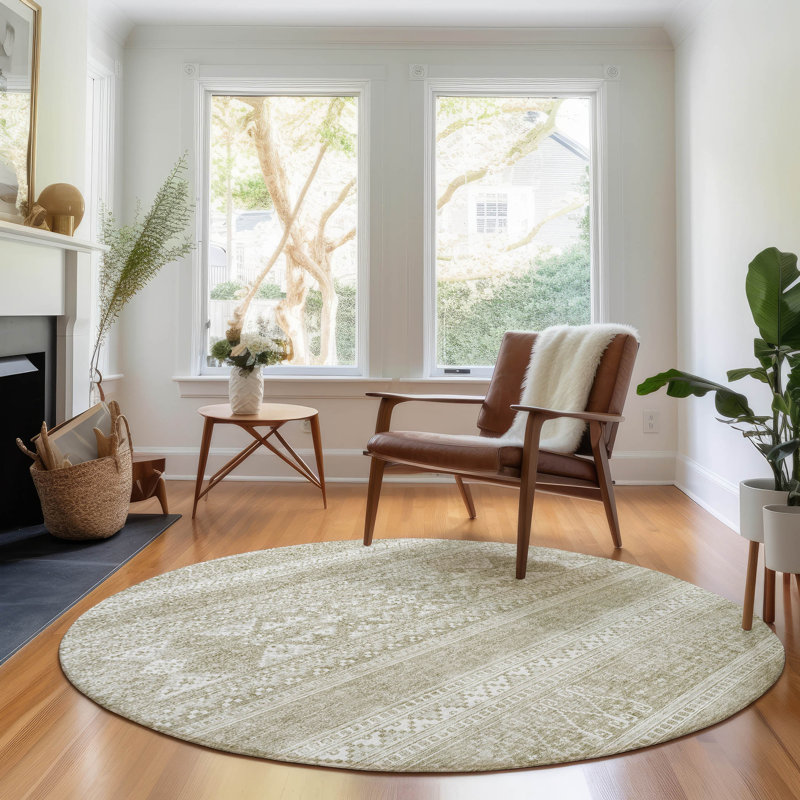 Tapis kaki Prisco lavable à la machine de qualité supérieure, Rond 8 pi