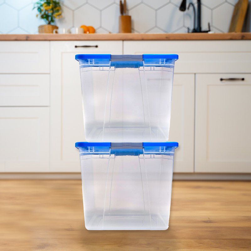 Ensemble de fourre-tout de rangement en plastique 64 qt secure latch, 64 pintes, 2, Bleu