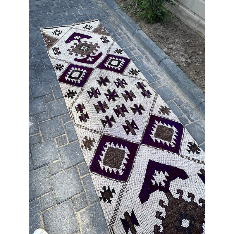 3.1 x 12.3 Ft Wool Ethnic Patchwork Runner, Purple Rug