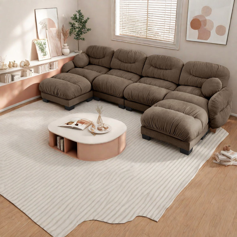 Compression Comfort Sectionals, Chenille 4 Seat Modern Home Sofa