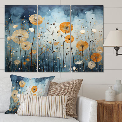 Blue Dandelion Floral Symphony VI - 3 pièces sur toile tendue