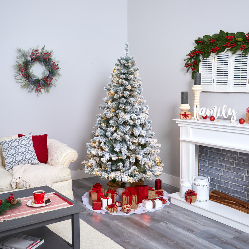 Sapin de Noël floqué avec lumières DEL, H 6 pi