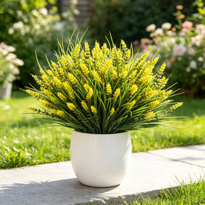 Bouquet de lavande artificiel - Arbustes de lavande artificiels résistants aux rayons UV pour porche intérieur / extérieur Boîte de fenêtre de jardin Décoration de mariage et arrangement floral