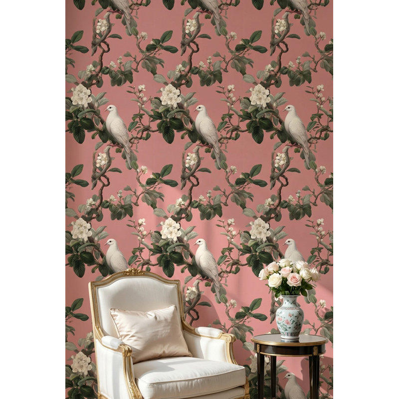 Adhésif mural floral rétro avec motif floral, Non tissé, non collé