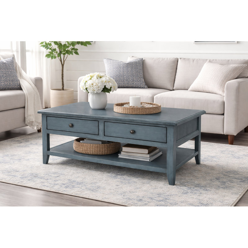 Beth Solid Wood Coffee Table, European Dark Blue
