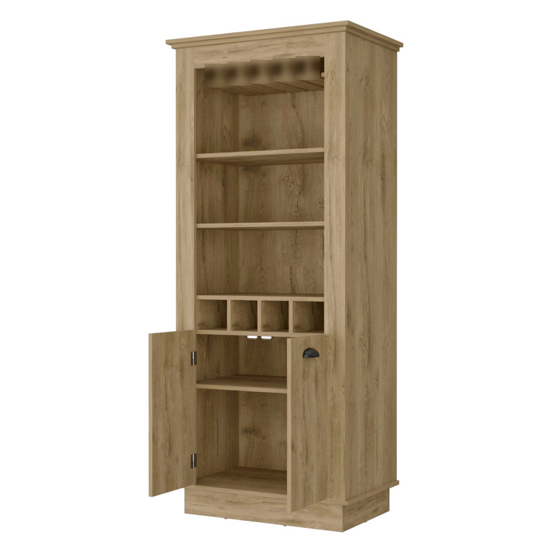 Functional Wine Storage With Display Shelves Stylish Bar Cabinet Bottle, Brown