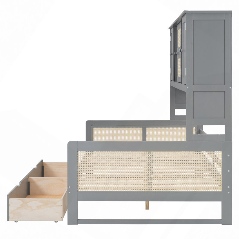 Wooden Daybed With 2 Drawers, And All-In-One Cabinet And Shelf, Gray, Full/Double