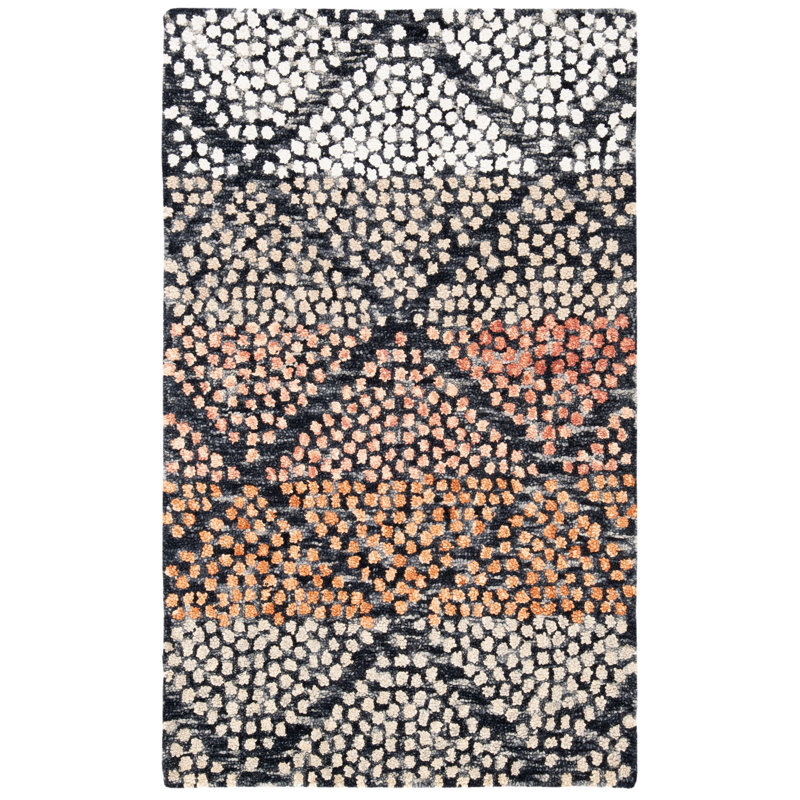 Brashear Geometric Wool Navy/Ivory Area Rug, Rectangle 3' x 5'