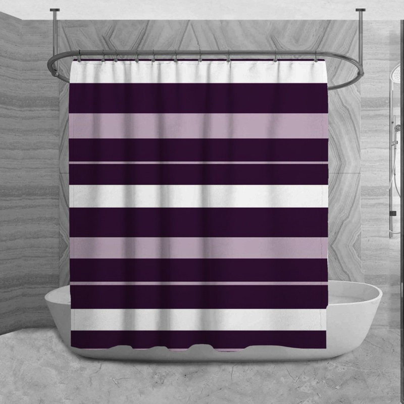 Horizontal Stripes Shower Curtain Striped Bathroom Decor Purple, 84" H x 70" W