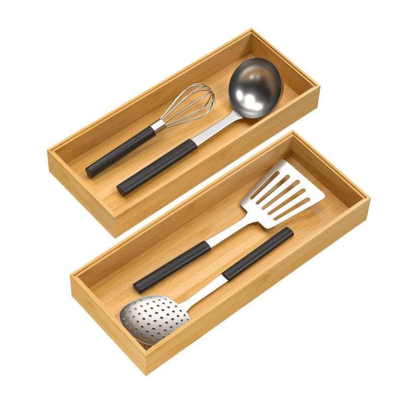 Bamboo Drawer Organizer, Stackable Utensil Organizer