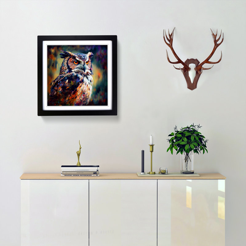 Owl Neo-Impressionism - Framed Print, Black