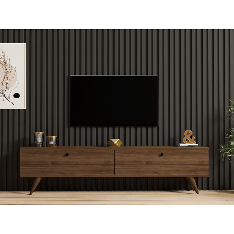 Modern TV Stand with Numerous Shelves, 100% Melamine Coated Particle Board, Additional Storage, Plastic Legs, Brown