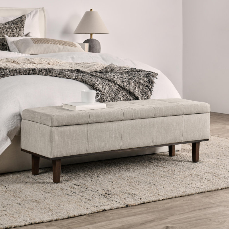 Louise Upholstered Storage Bench, French Beige Basketweave