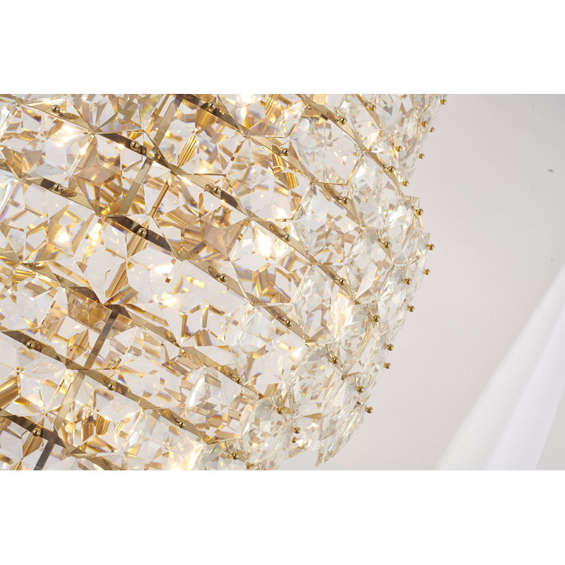 Lustre 56 lumières en laiton avec cristaux transparents suspendus, Laiton